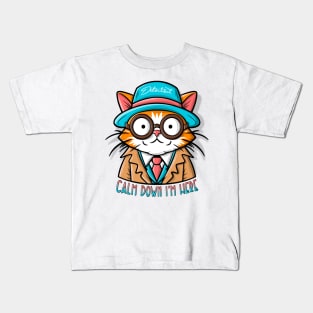 Funyy cat in a hat and glasses with tie. Kids T-Shirt